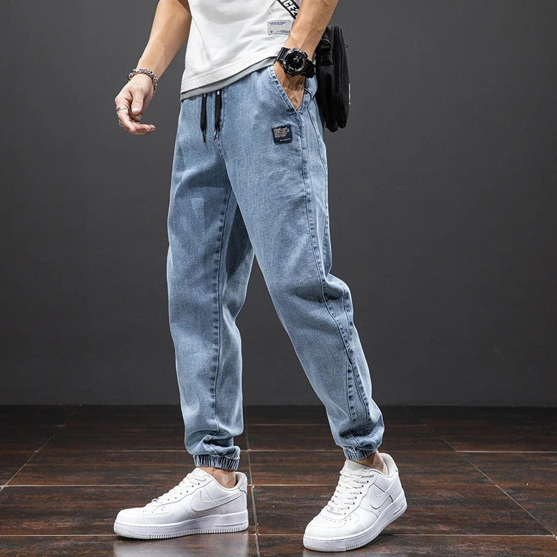 Tavaszi-nyári fekete kék cargo farmer férfi utcai viselet farmer jogger nadrág férfi bő farmer nadrág plus size