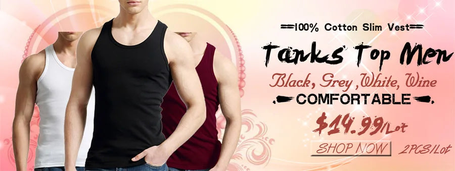 Férfi Tank Tops Fitness Hűvös Nyári 100% Pamut Ujjatlan Felsők Edzőterem Slim Alsóing  10 Szín 1DB