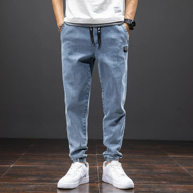 Tavaszi-nyári fekete kék cargo farmer férfi utcai viselet farmer jogger nadrág férfi bő farmer nadrág plus size