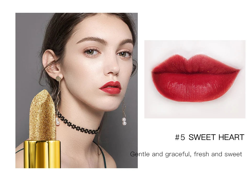 Csillámos rúzs Hidratáló smink Bársonyos matt arany rúzs Vízálló ajakrúzsok Szexi fényes piros kozmetikai pigment Nude Rouge