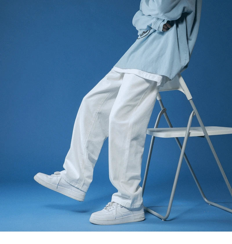 Egyenes szárú farmer férfi fehér Laza unisex farmernadrág Trendi semleges farmer Férfi bő Lezser Egyszínű Férfi Női Nadrágok Hip Hop farmer