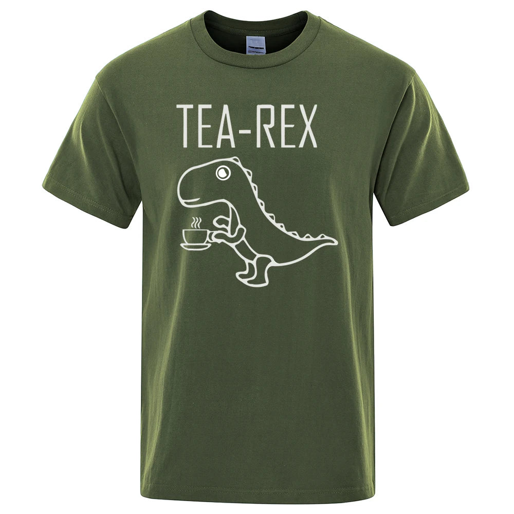 Férfi Női Pólók Tea Rex Vicces Dinoszaurusz  Divatos Hétköznapi Pólók Kiváló Minőségű