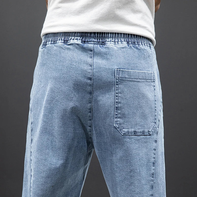 Tavaszi-nyári fekete kék cargo farmer férfi utcai viselet farmer jogger nadrág férfi bő farmer nadrág plus size