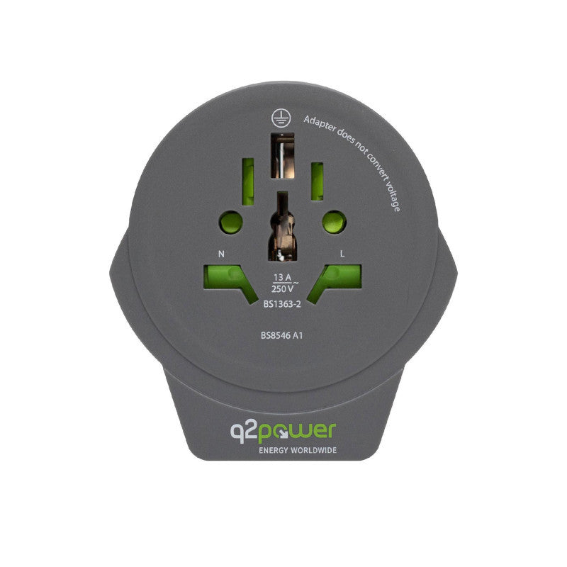 q2power 1.100110-TH utazóadapter, World to Europe USB, USB 5V 2.4A, max. 16 A, 250 V - 4000 W teljesítmény