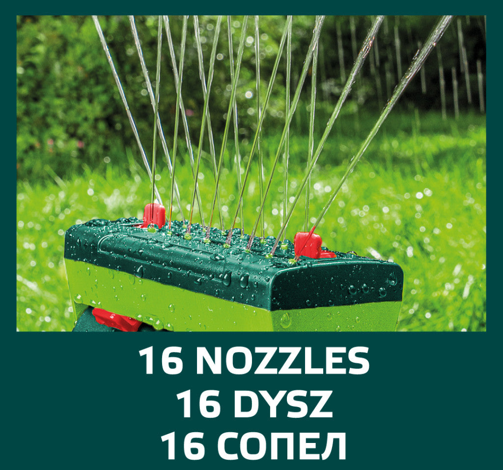 VERTO Négyszögesőztető, billenő, öntöző, 14x19m - 266 m2, 16 fúvóka 15G773
