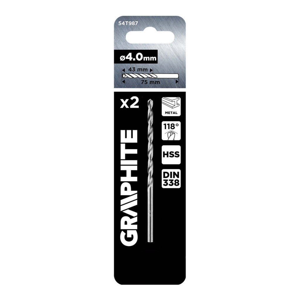 GRAPHITE Csigafúró, HSS DIN 338, 4mm, 2db/cs 54T987