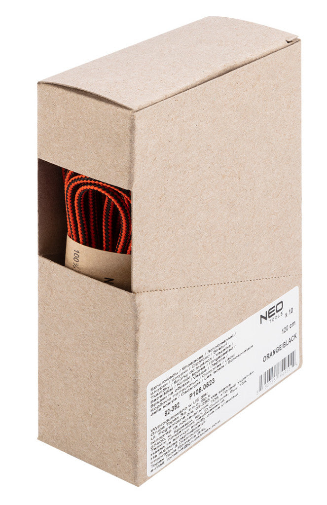 NEO TOOLS Cipőfűző 120cm, narancs/fekete, Rendelési egység: 10db 82-392