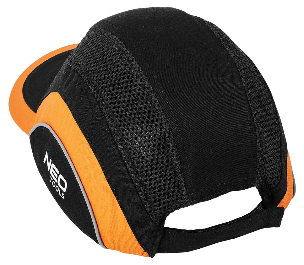 NEO TOOLS Munkavédelmi baseball sapka, merevítettl, fekete és narancssárga, CE 97-592