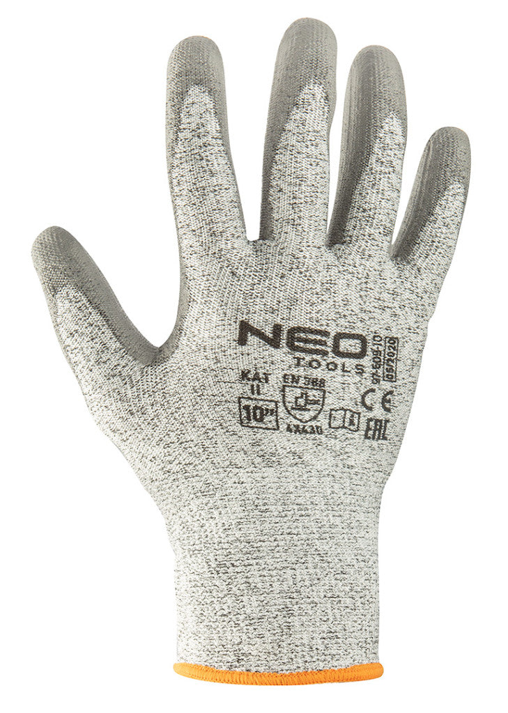 NEO TOOLS Munkakesztyű, vágásbiztos kesztyű, PU bevonattal, 4X43D, 8" 97-609-8