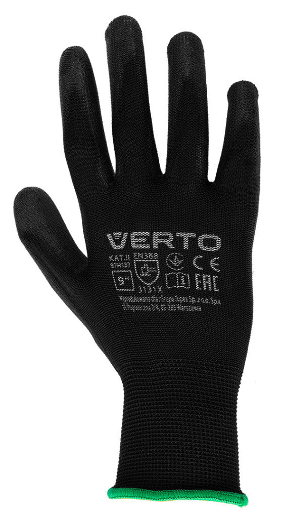 VERTO Munkakesztyű, kertész kesztyű, PU bevonat, 3131X, 9", légáteresztő felsőrész 97H137