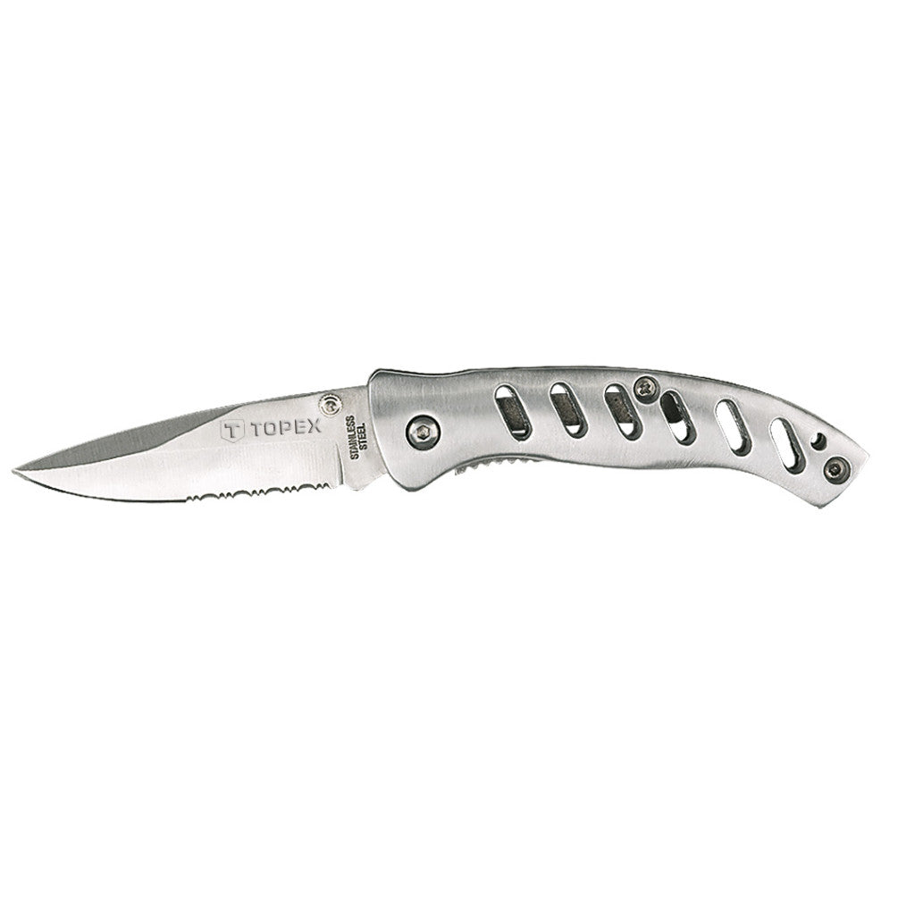 TOPEX Kés, összecsukható kés retesszel, 8cm penge, teljes 185mm 98Z105