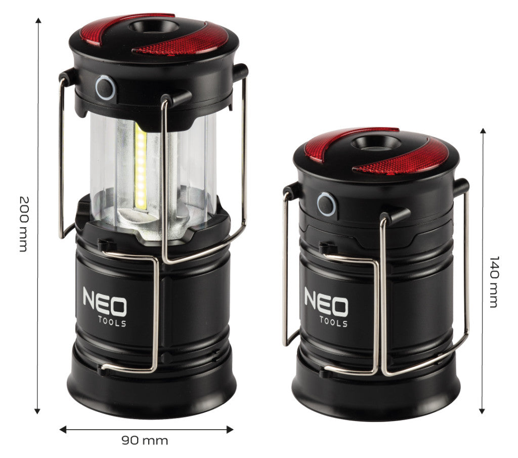NEO TOOLS Kempinglámpa, 3 funkciós, összecsukható, 200lum, elemes 3xAA, COB LED, 3W 99-030