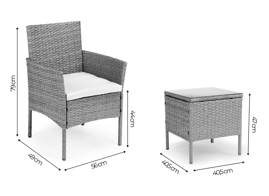 Rattan hatású kerti bútor szett – asztal és székek, szürke, MultiGarden
