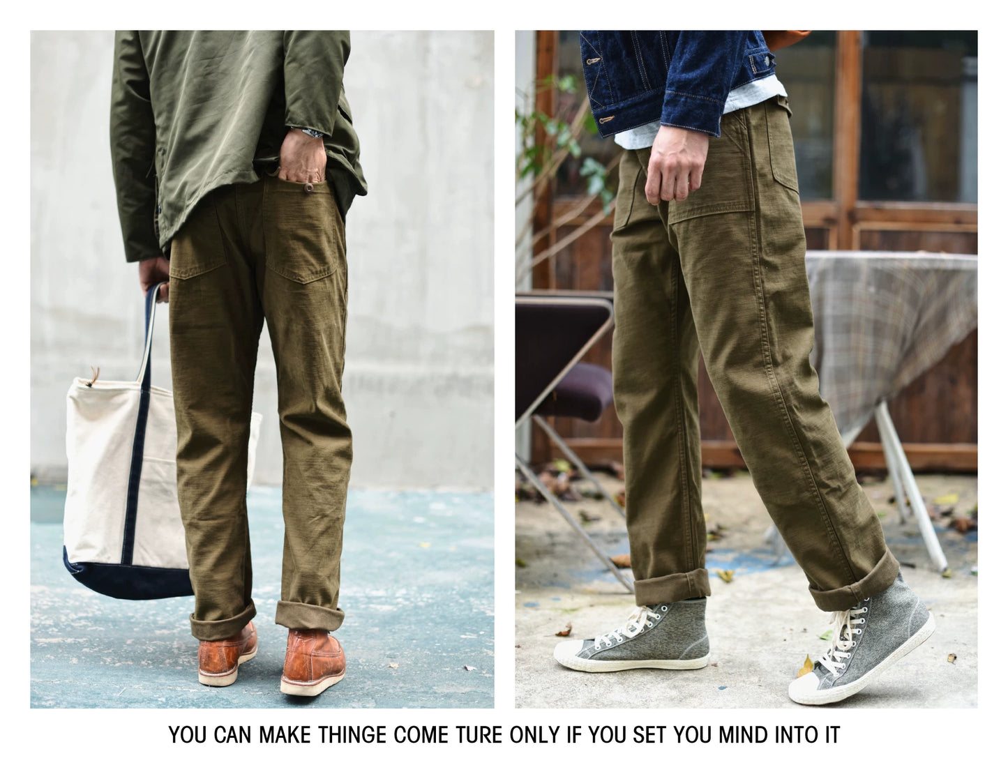 SauceZhan OG107 Utility  Katonai  Klasszikus Cargo Olive Férfi  Nadrág Szatén Pamut Egyenes Fazonú