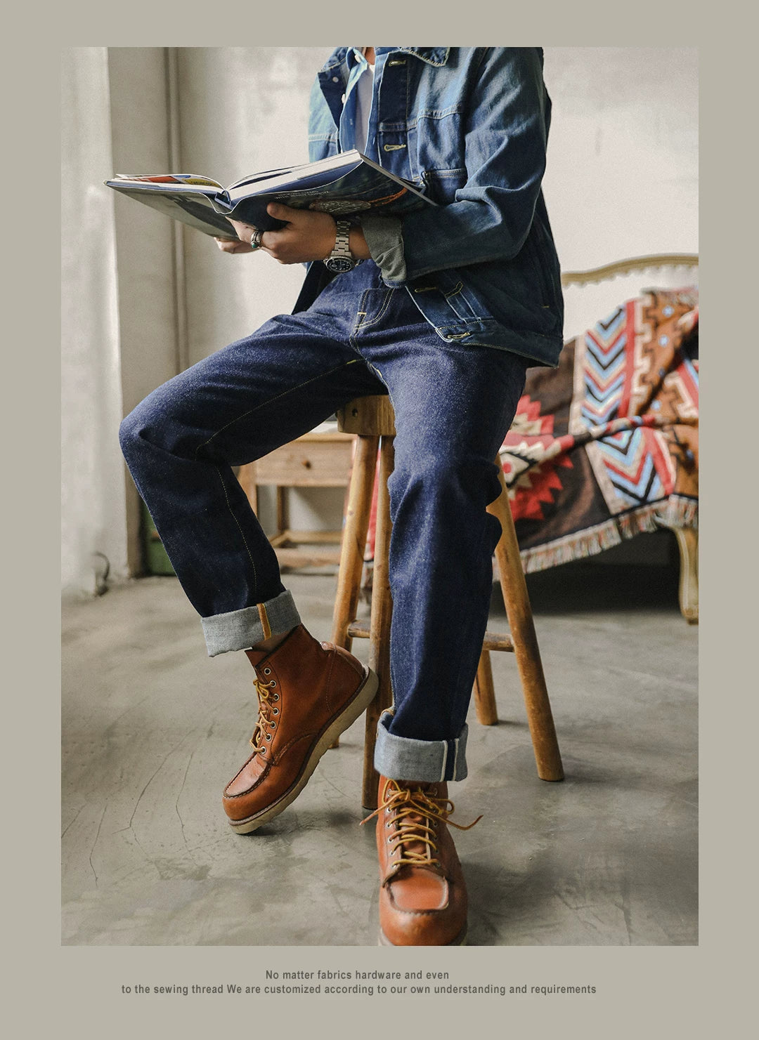 511XX-0009 RedTornado Raw Denim 16oz-os indigókék Selvage One mosott, szanforizált cipzáras nadrág