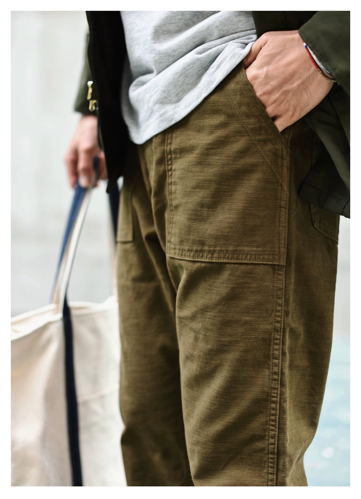 SauceZhan OG107 Utility  Katonai  Klasszikus Cargo Olive Férfi  Nadrág Szatén Pamut Egyenes Fazonú
