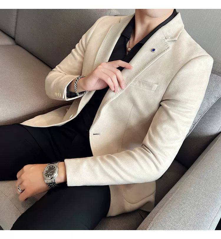 Divatos férfi öltönykabát, szarvasbőr bársony elegáns blézer alkalmi esküvői plus size öltöny 4XL-S