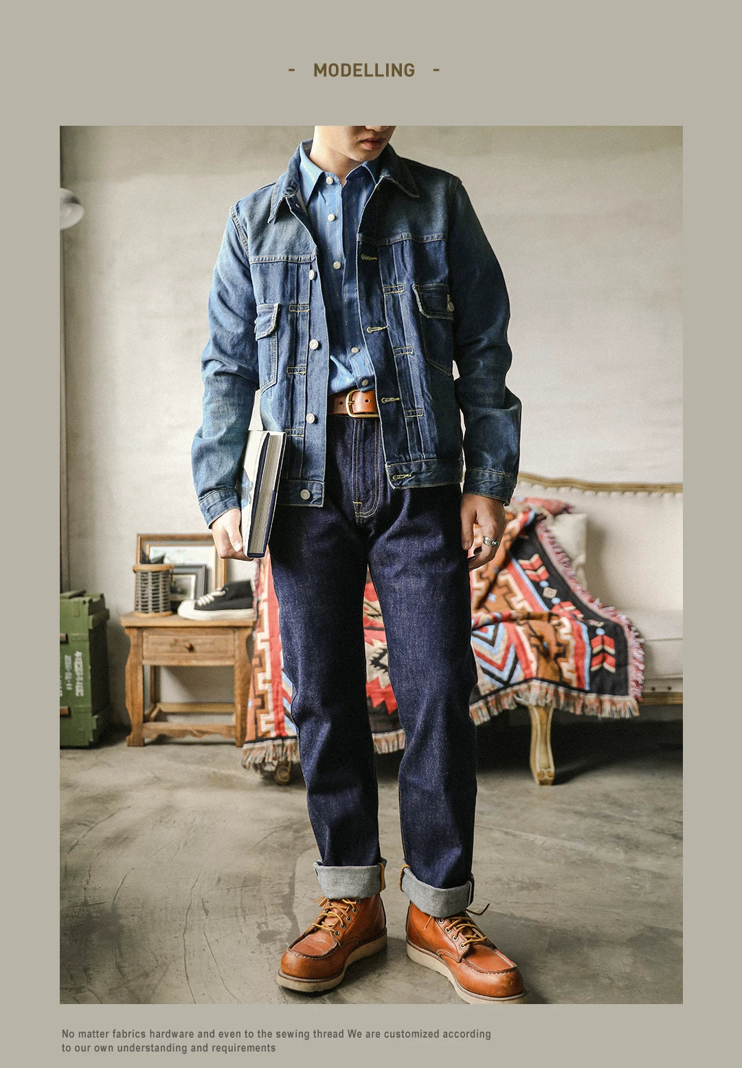 511XX-0009 RedTornado Raw Denim 16oz-os indigókék Selvage One mosott, szanforizált cipzáras nadrág