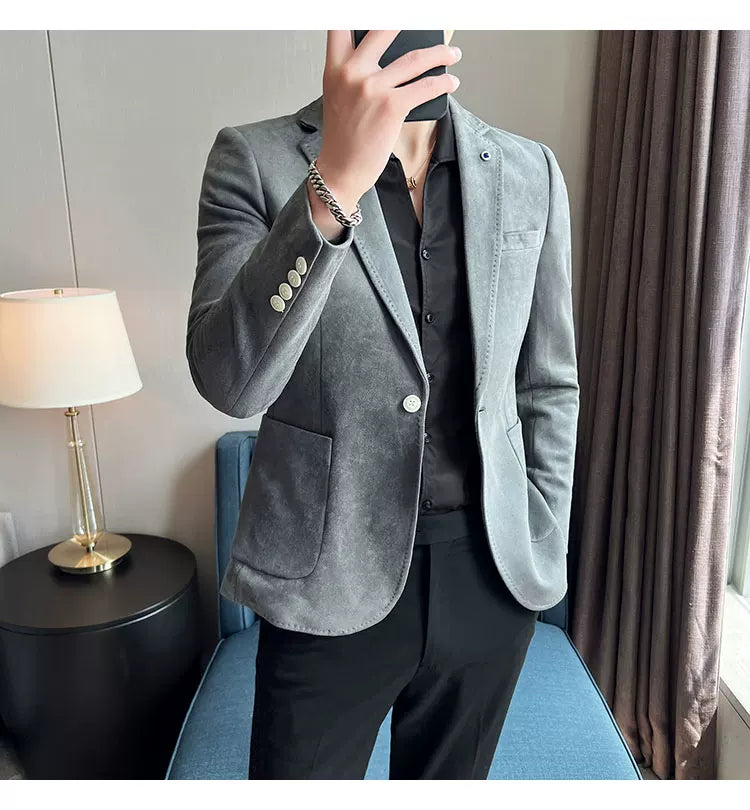Divatos férfi öltönykabát, szarvasbőr bársony elegáns blézer alkalmi esküvői plus size öltöny 4XL-S
