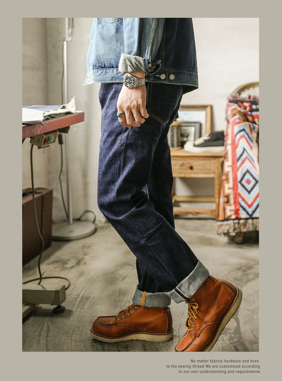 511XX-0009 RedTornado Raw Denim 16oz-os indigókék Selvage One mosott, szanforizált cipzáras nadrág