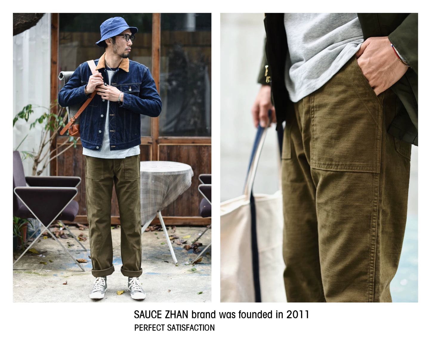 SauceZhan OG107 Utility  Katonai  Klasszikus Cargo Olive Férfi  Nadrág Szatén Pamut Egyenes Fazonú