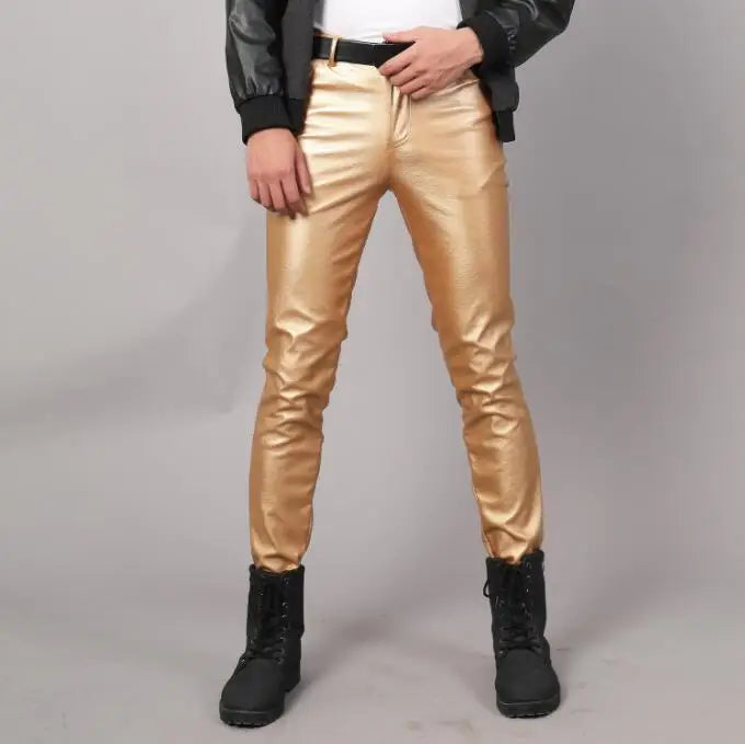 2026 új férfi bőr nadrágok divatos vékony PU nadrágok piros kék fekete szürke fehér pantalones hombre