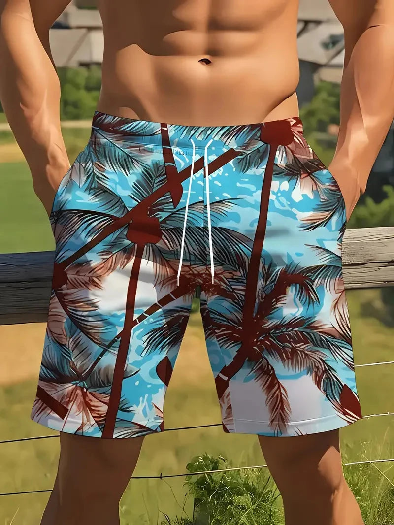 3D kókuszpálma mintás strandnadrág, pálmafa mintával