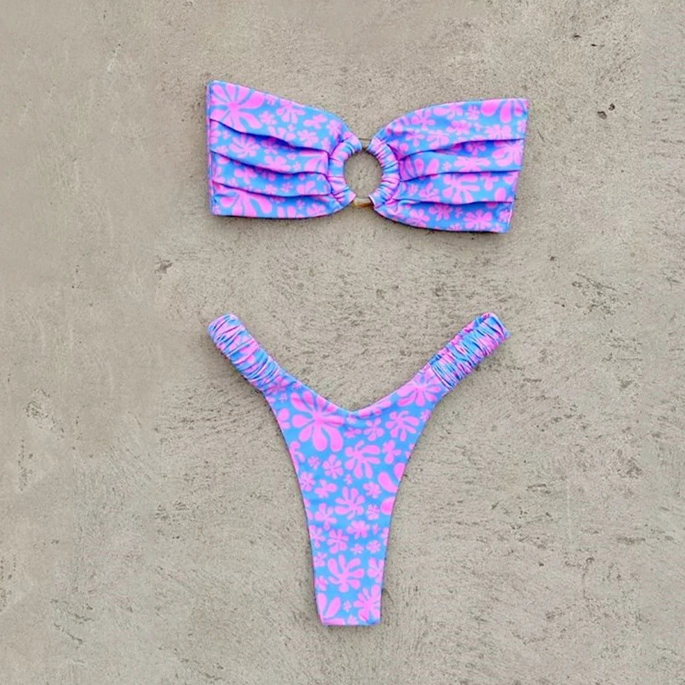 Micro Bikini Push Up Női Fürdőruhák 2026 Szexi Női Fürdőruha Brazil Bikini Szett tanga Biquini Fürdőruhák Nyomtatott Strandruha
