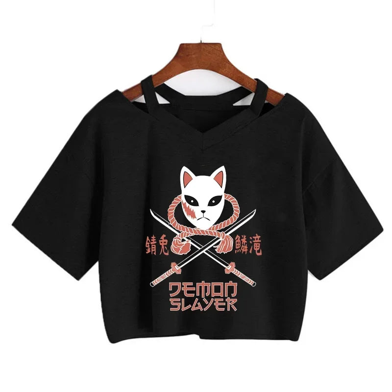Demon Slayer póló Nezuko póló női Kimetsu No Yaiba crop top pólók japán anime Tanjiro Kamado felsők Manga póló női