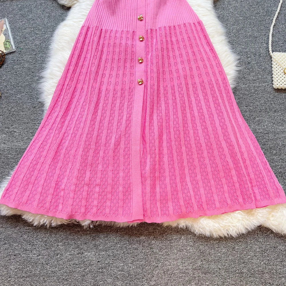 YuooMuoo márka divatos elegáns patchwork kötött hosszú ruha tavaszi nyári női luxus ing pulóver ruha hölgy party Vestido