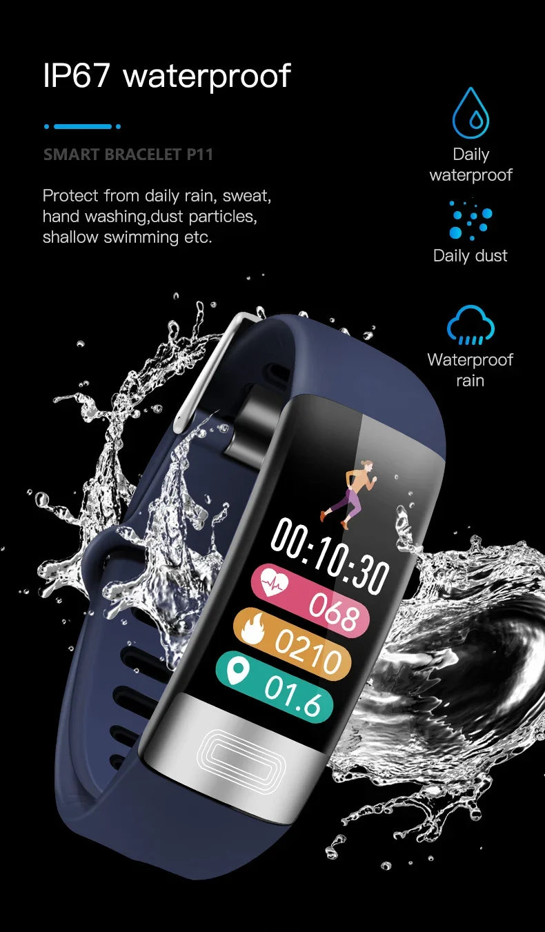 Smartwatch EKG intelligens csuklópánt vízálló P11 Plus intelligens karkötő aktivitáskövető vér oxigén intelligens karkötő fitnesz karkötő