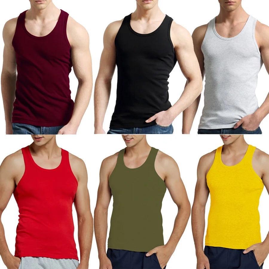 Férfi Tank Tops Fitness Hűvös Nyári 100% Pamut Ujjatlan Felsők Edzőterem Slim Alsóing  10 Szín 1DB