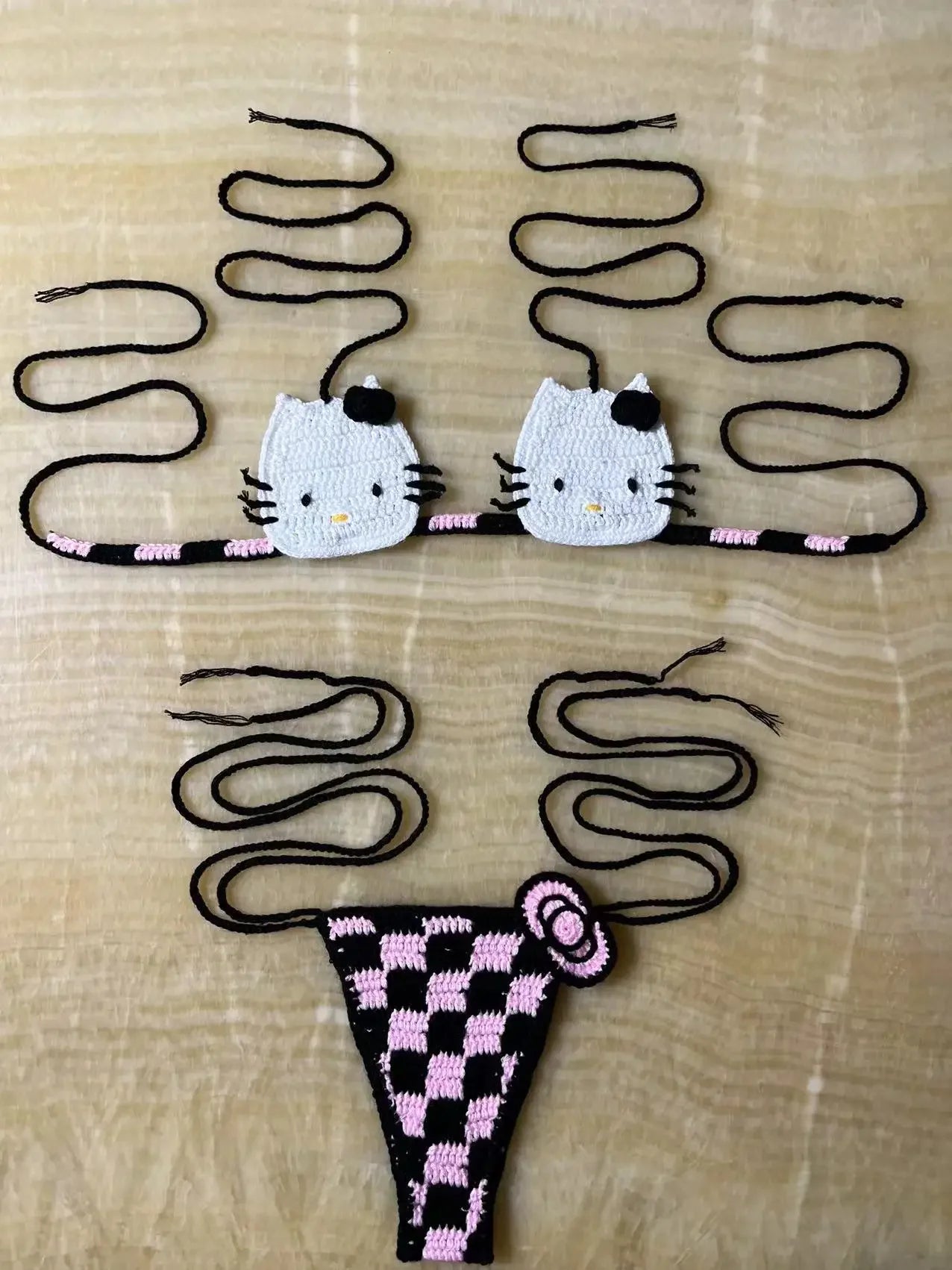 Sanrio horgolt bikini szett aranyos lányoknak fürdőruhák Hello Kitty szexi fürdőruha mikro kötésű bikinik strandruha női fürdőruha