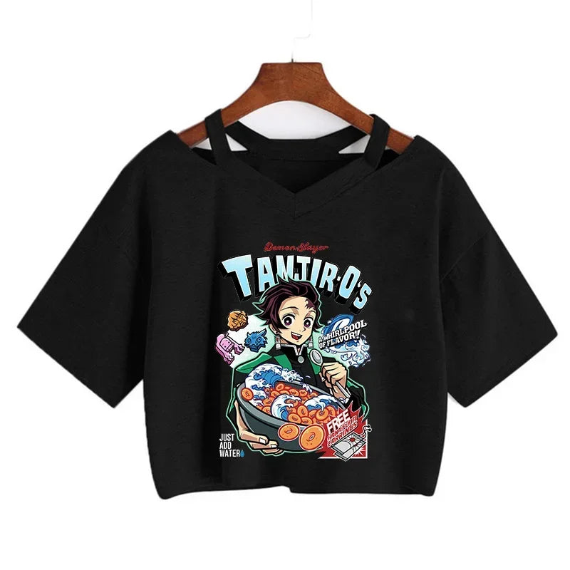 Demon Slayer póló Nezuko póló női Kimetsu No Yaiba crop top pólók japán anime Tanjiro Kamado felsők Manga póló női
