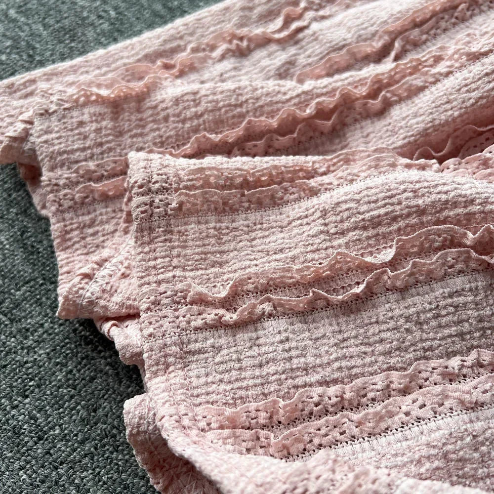 Nyári csipke patchwork strand kétrészes szett női szexi trikó + A vonalú hosszú szoknya divatos rugalmas bohém