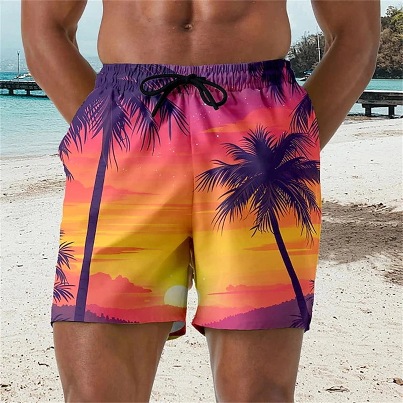 Nyári hawaii férfi strandnadrág 3D nyomtatott kókuszpálma mintás úszónadrág