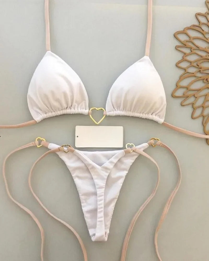 Szexi, egyszínű bikiniszett, női kétrészes, háromszög alakú tanga, brazil bikini szett