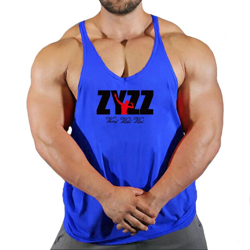 Férfi testépítő trikó, ujjatlan felső, fitnesz, pamut mintás