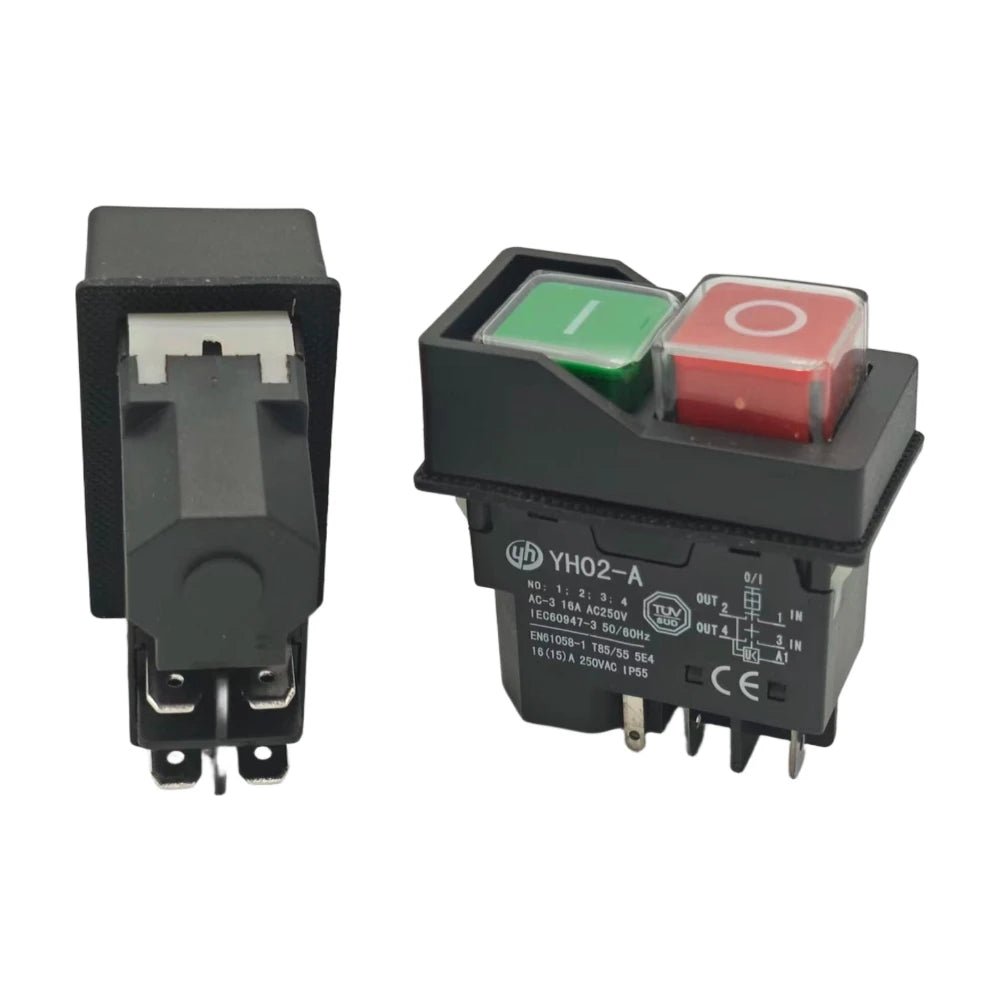YH02-A 4/5 tűs elektromágneses indító nyomógombos kapcsolók 16A AC250V IP55 vízálló kerti szerszámgép, KJD17 helyettesítésére