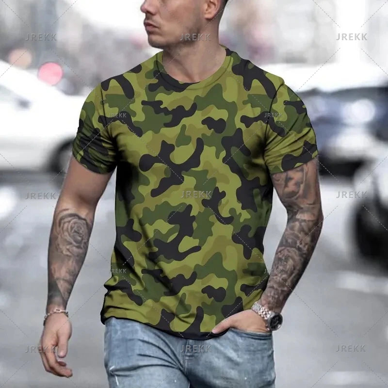 Férfi nyári álcázó mintás, erdei pólók, 4XL méretben