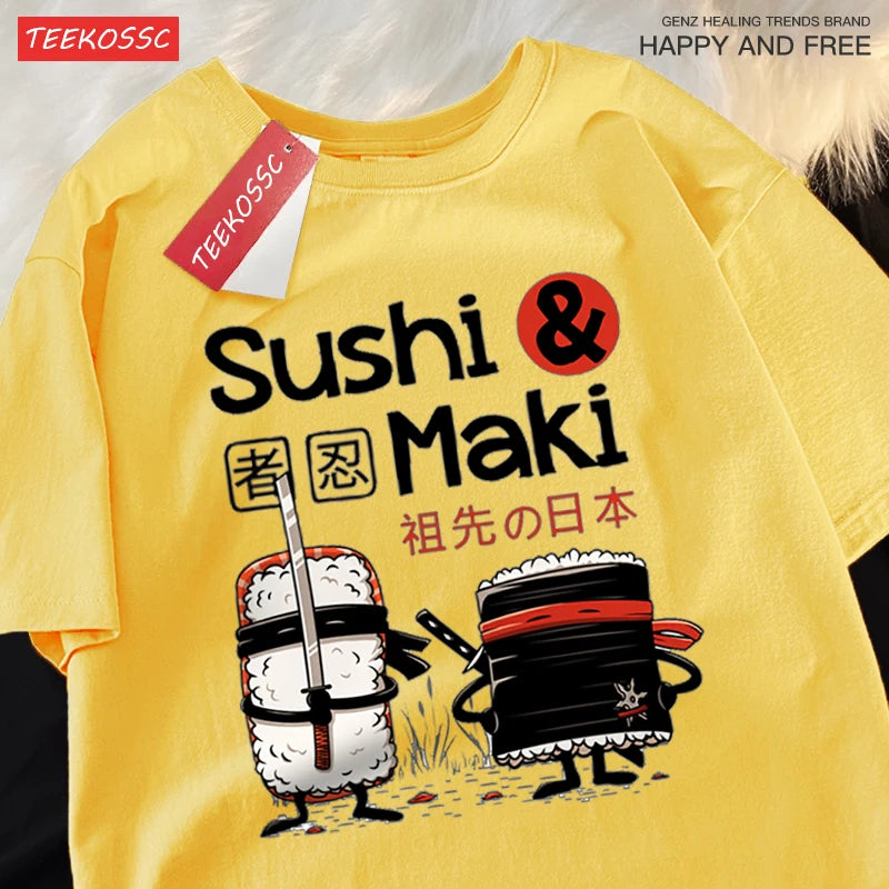 Theduc Sushi és Sushi Nyomtatás Férfi Női Póló Pamut