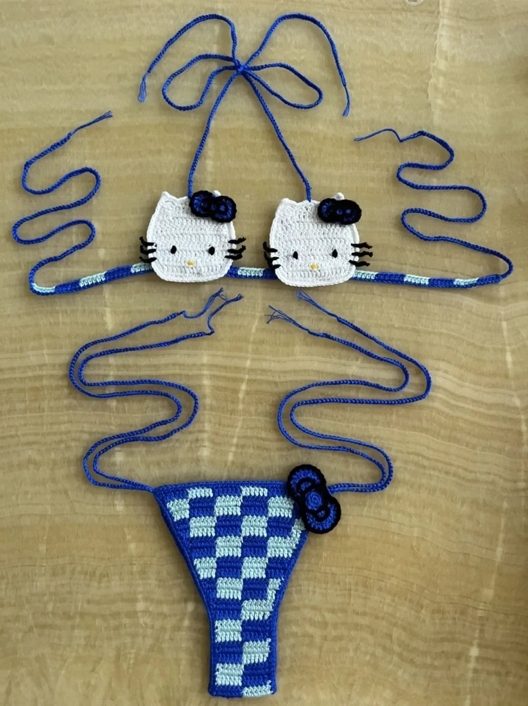 Sanrio horgolt bikini szett aranyos lányoknak fürdőruhák Hello Kitty szexi fürdőruha mikro kötésű bikinik strandruha női fürdőruha