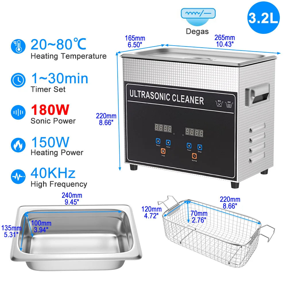 Ultrahangos fürdő 1L 3L 6L Ékszerekhez, szemüvegekhez, fogászati eszközökhöz, ipari ultrahangos tisztítógéphez, 2L 10L 30L Viniltisztítóhoz
