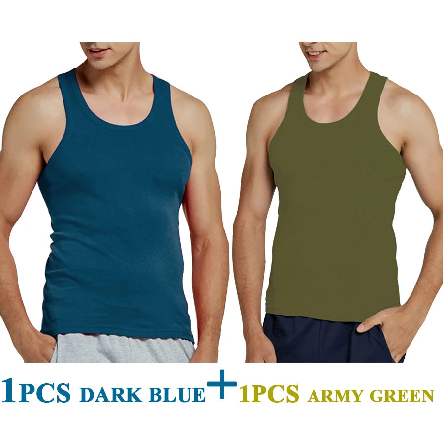 Férfi Tank Tops Fitness Hűvös Nyári 100% Pamut Ujjatlan Felsők Edzőterem Slim Alsóing  10 Szín 1DB