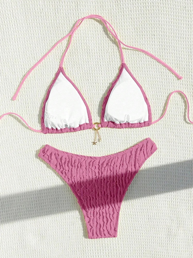 Szexi bikiniszett, kétrészes női fürdőruha, fodros, pántnélküli bikini 2026, női fürdőruha, női strandruha