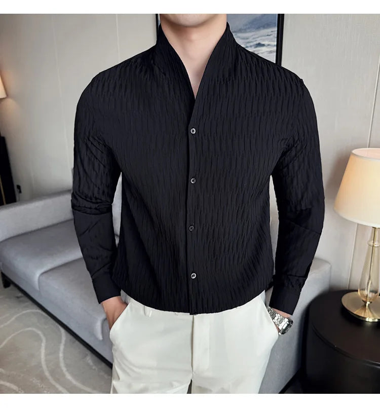 Új férfi ing, brit stílusú, lezser, hosszú ujjú, elegáns felsőrész, 4XL-M méretben