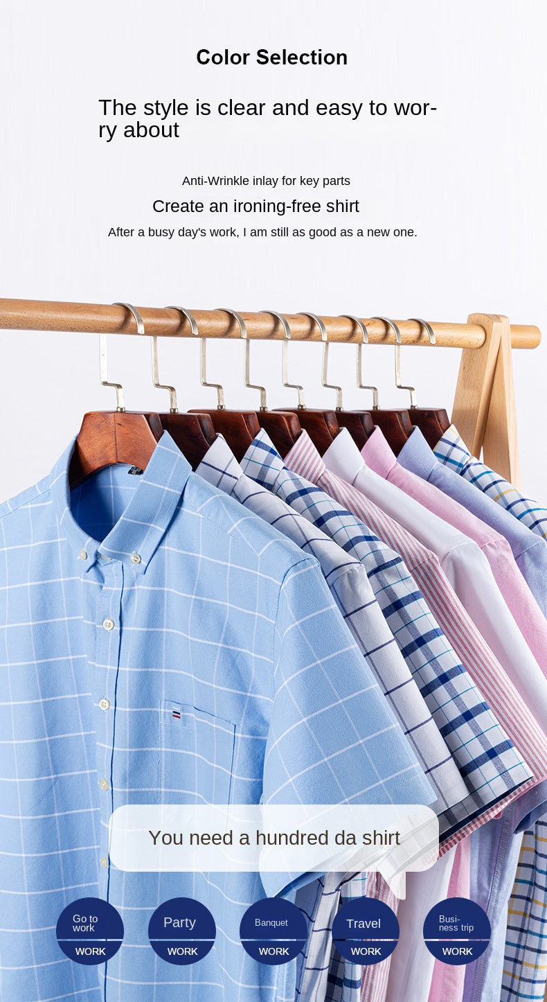 100% pamut férfi Oxford ing, rövid ujjú, nyári, kockás, csíkos, férfi ruházat, üzleti, normál szabású, túlméretezett ing, 7XL, 6XL