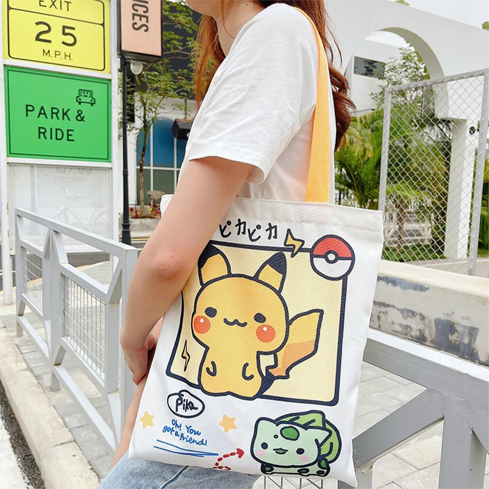 Anime Pokemon vászon táska válltáska mindennapi hordozható kézitáska bevásárlás élelmiszer diákok lányok tinédzserek ajándékok