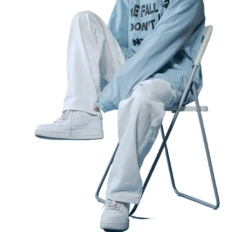 Egyenes szárú farmer férfi fehér Laza unisex farmernadrág Trendi semleges farmer Férfi bő Lezser Egyszínű Férfi Női Nadrágok Hip Hop farmer