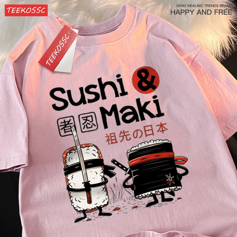 Theduc Sushi és Sushi Nyomtatás Férfi Női Póló Pamut